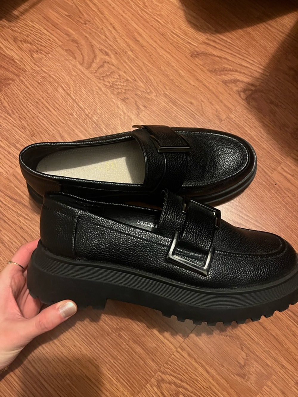 Chunky Black Leather Loafers with Buckle